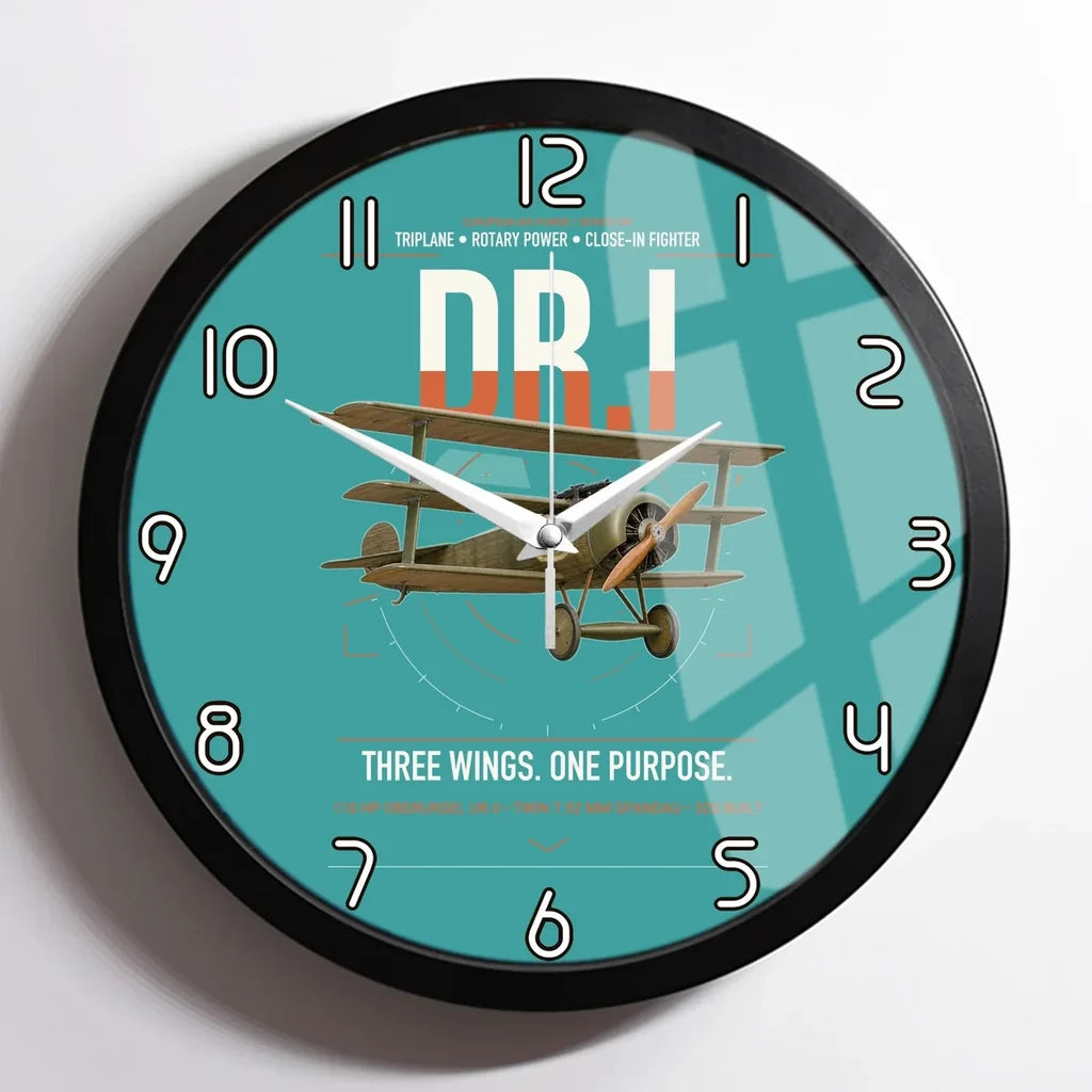 Fokker Dr.I design on turquoise framed wall clock