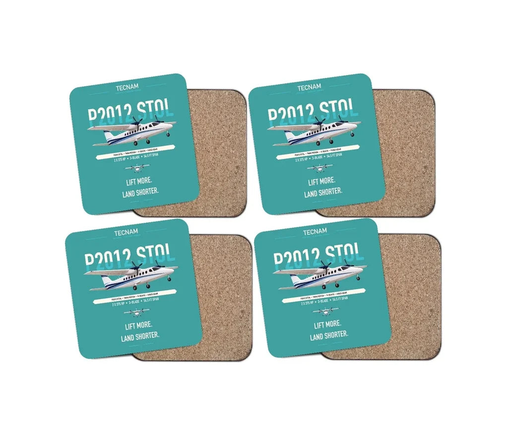 Tecnam P2012 STOL design on turquoise 4 pieces set coaster