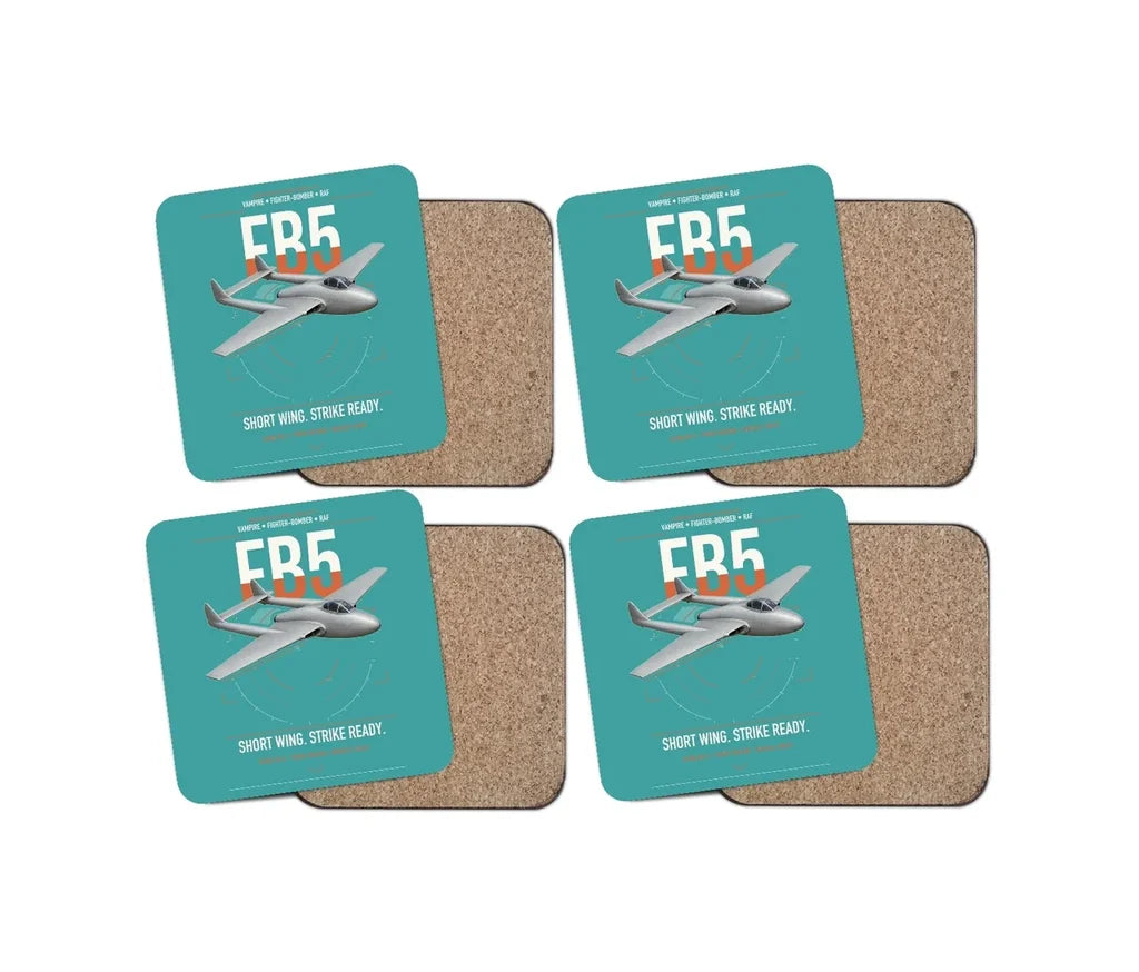 de Havilland Vampire FB5 design on turquoise 4 pieces set coaster