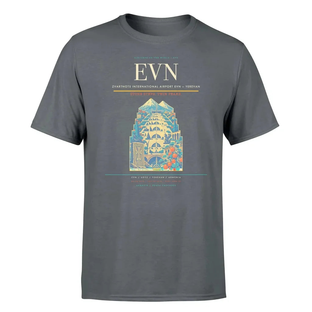 Zvartnots International Airport (EVN) T-Shirt single-side front print in Gray | zvartnots-international-airport-evn-double-side-t-shirt