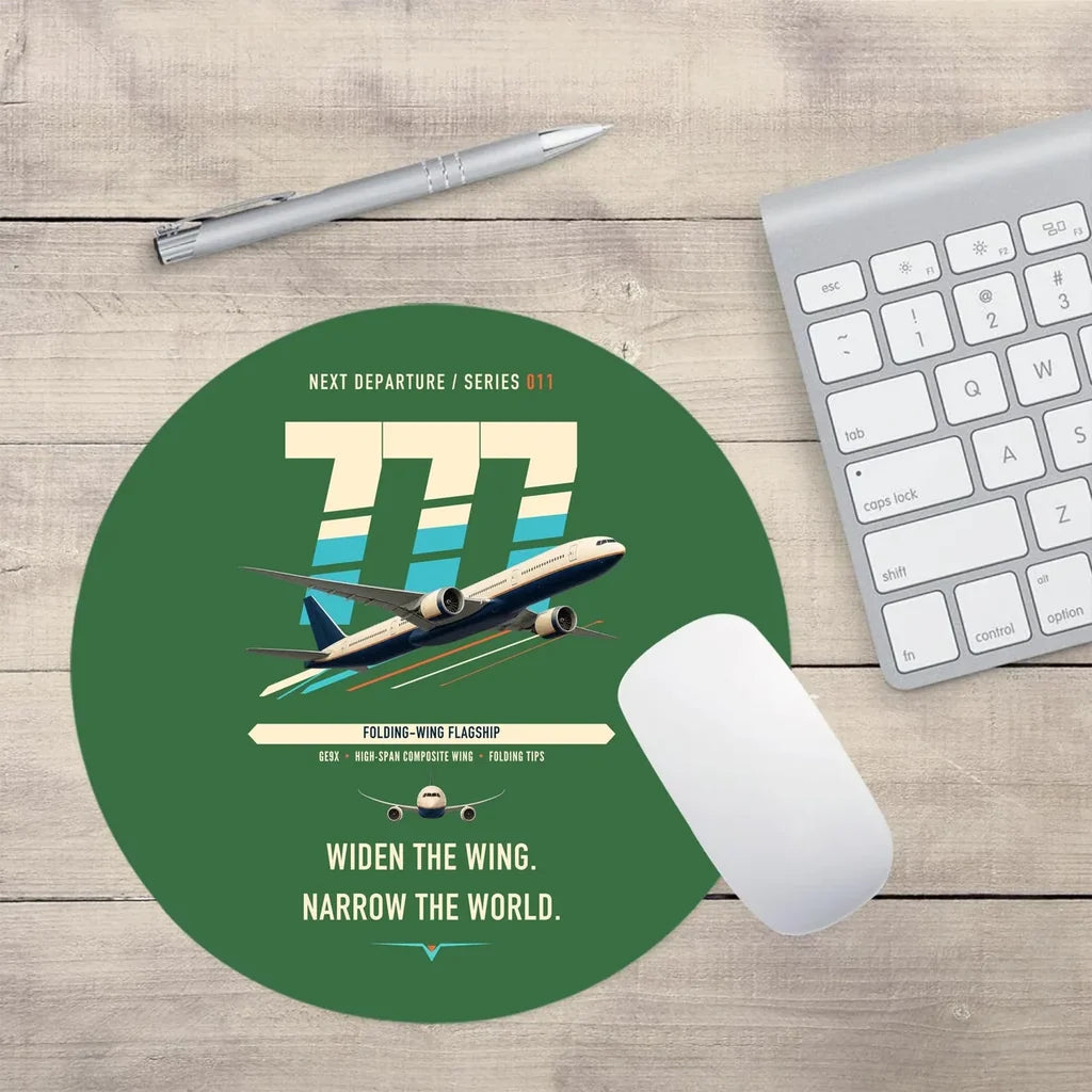 Boeing 777-9 design on green round mouse pad