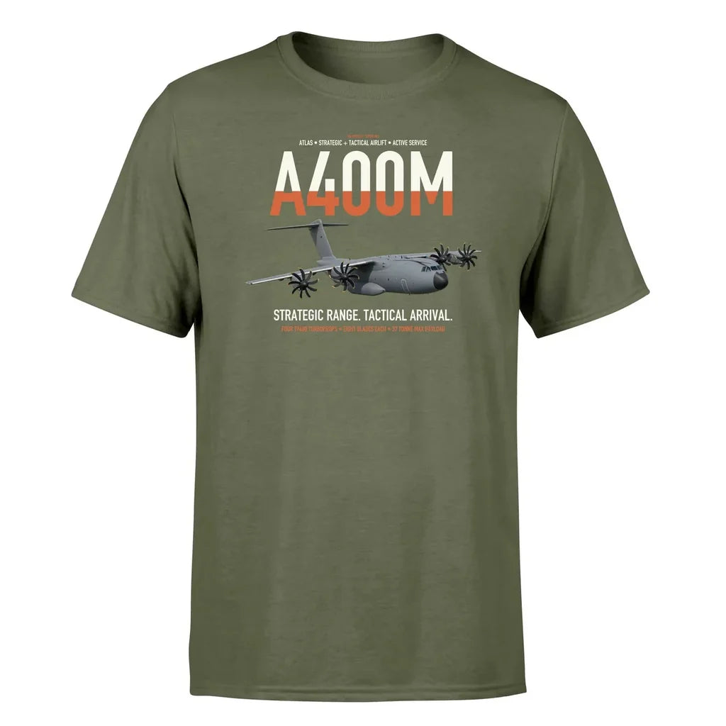 Airbus A400M Atlas design on green army t-shirt, single-side print