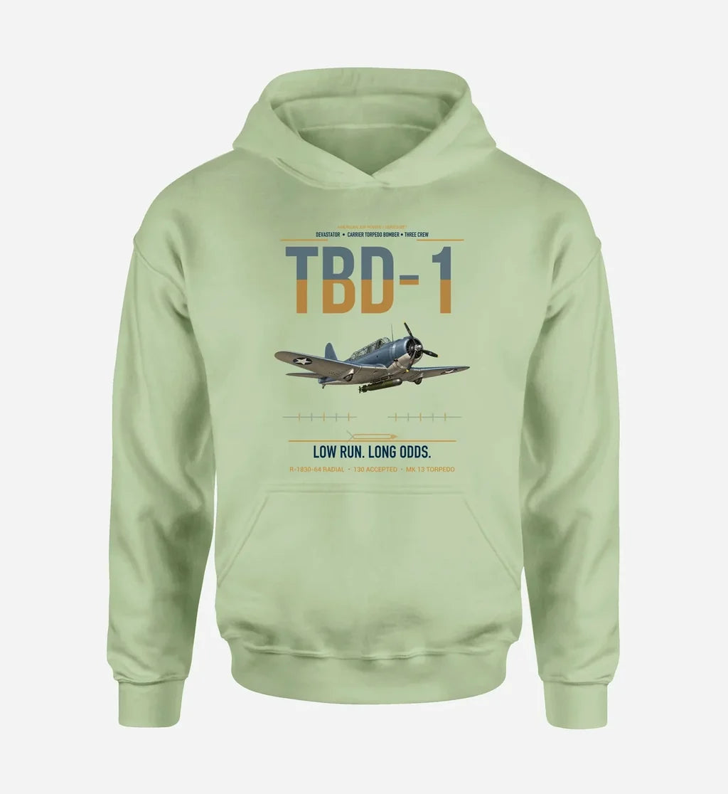 TBD-1 Devastator design on light green double-side hoodie, single-side print