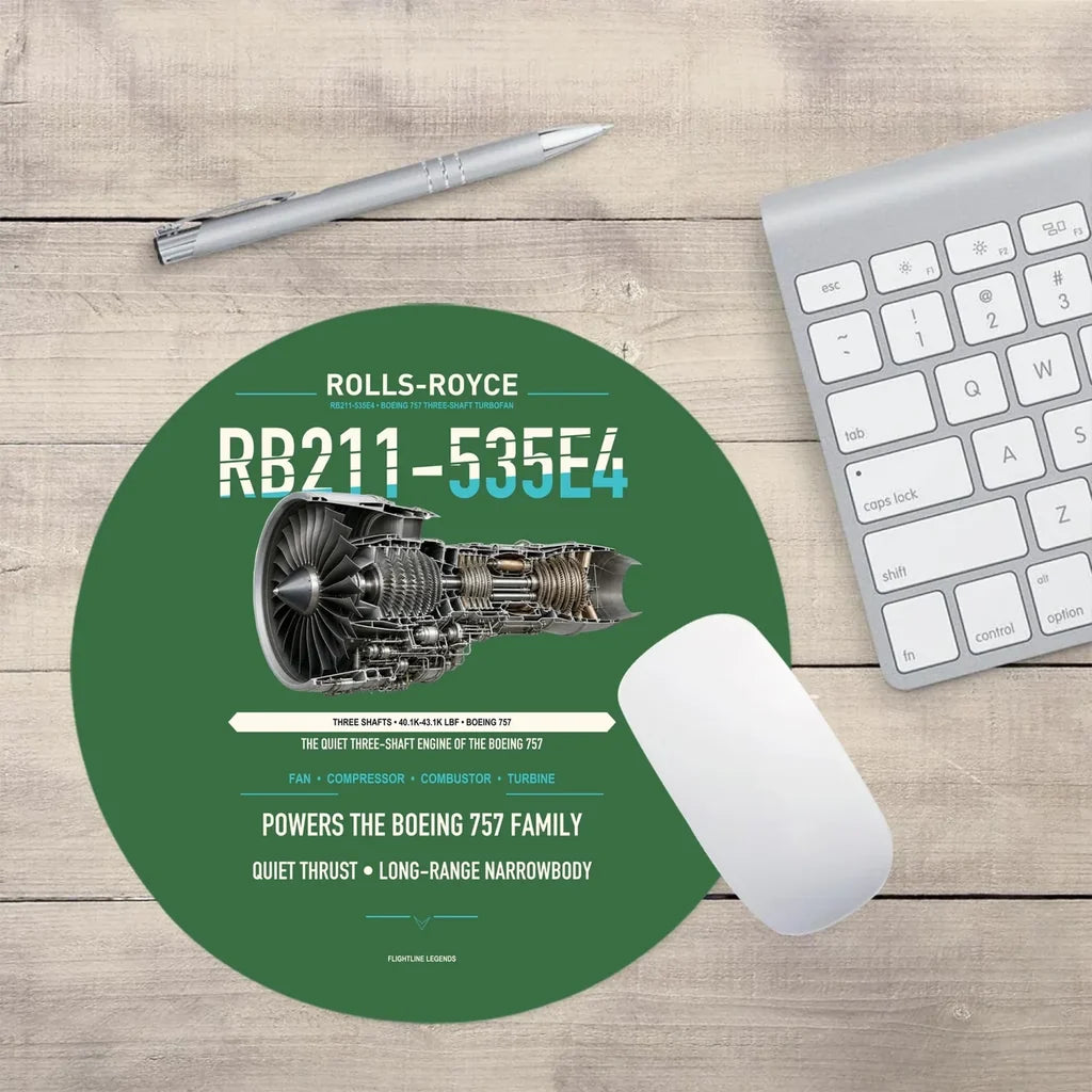 RB211-535E4 design on green round mouse pad