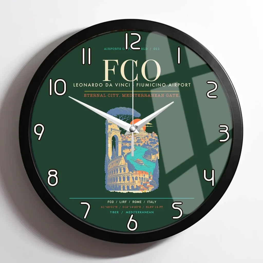 Rome Leonardo da Vinci Fiumicino Airport FCO Wall-Clock Framed - Dark Green