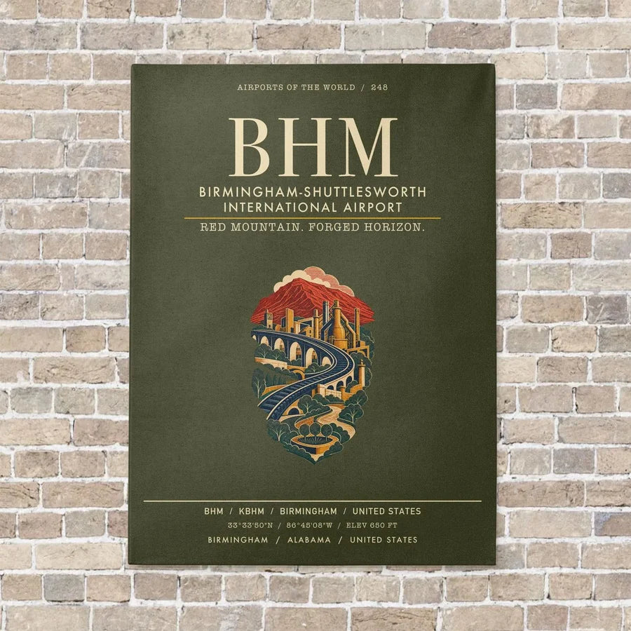 Birmingham-Shuttlesworth International Airport BHM vertical canvas print - no frame - green army background