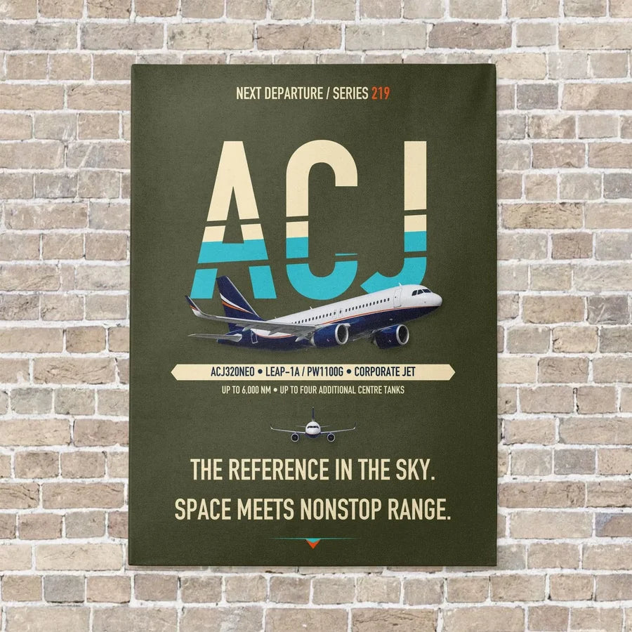 Airbus ACJ320neo vertical canvas print - no frame - green army background