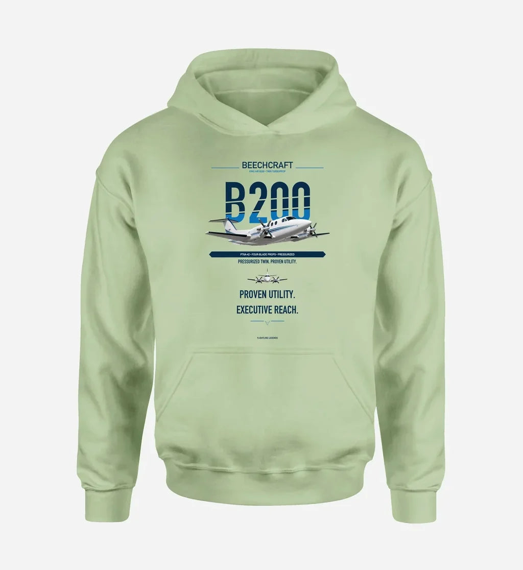 King Air B200 design on light green hoodie single side