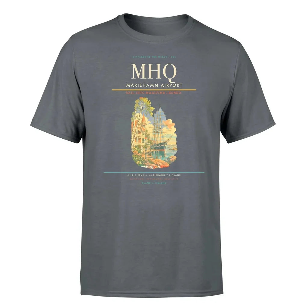 Mariehamn Airport (MHQ) T-Shirt single-side front print in Gray | mariehamn-airport-mhq-double-side-t-shirt