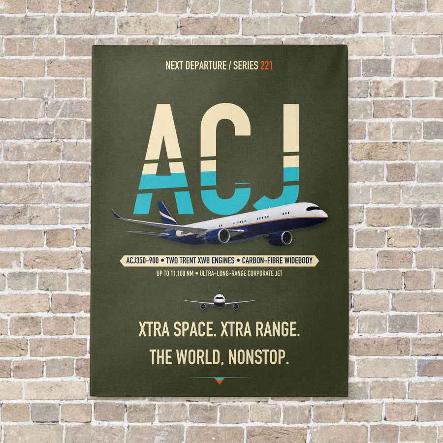 Airbus ACJ350 / exact ACJ350-900 vertical canvas print - no frame - green army background