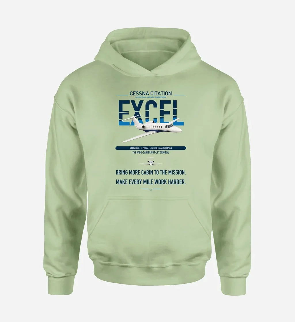 Cessna Citation Excel design on light green double-side hoodie, single-side print