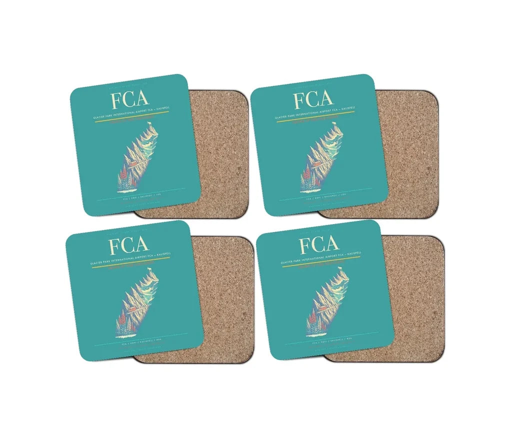 Glacier Park International Airport (FCA) design on turquoise 4 pieces set coaster