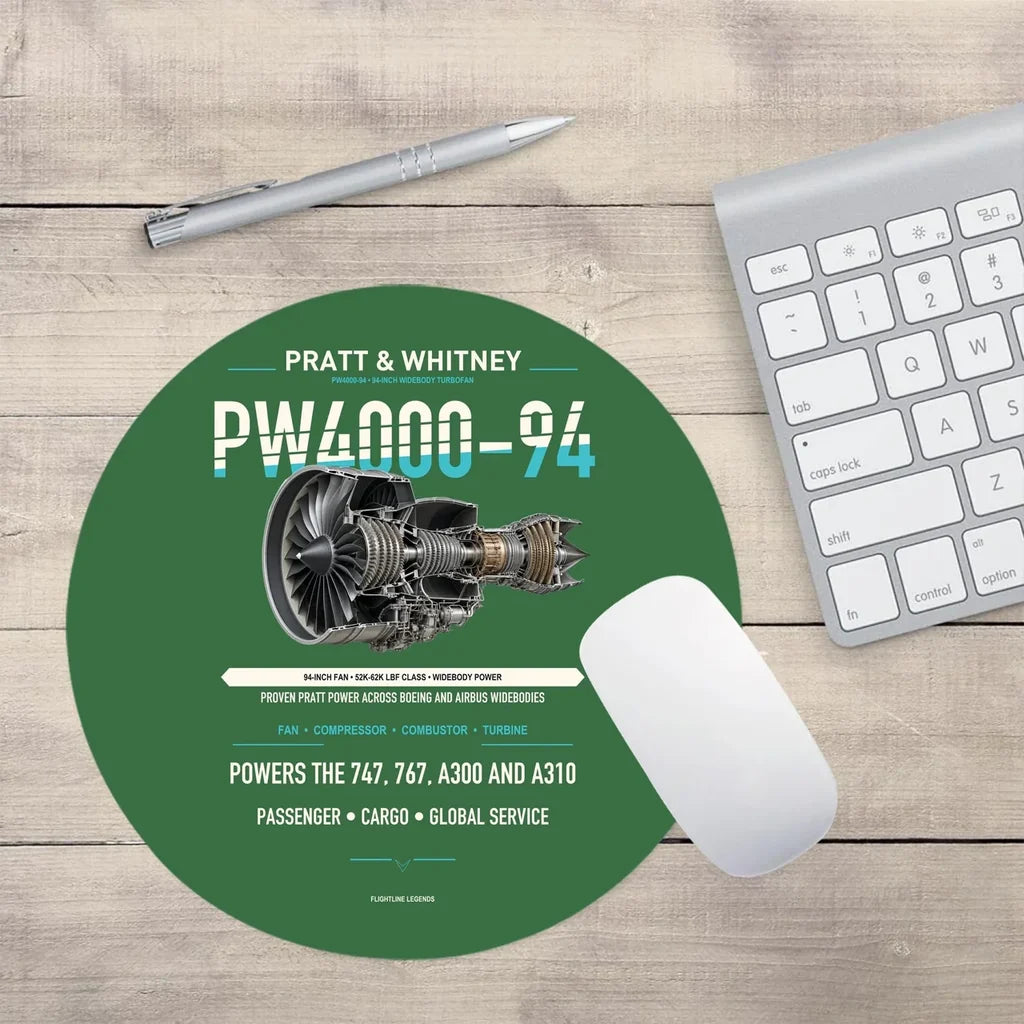 PW4000-94 design on green round mouse pad