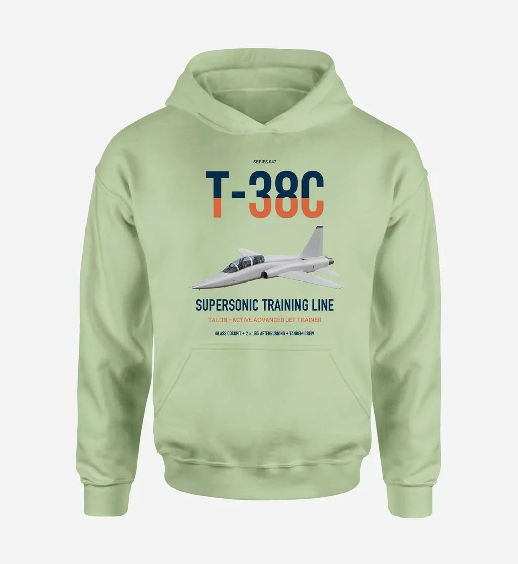 T-38C Talon design on light green double-side hoodie, single-side print