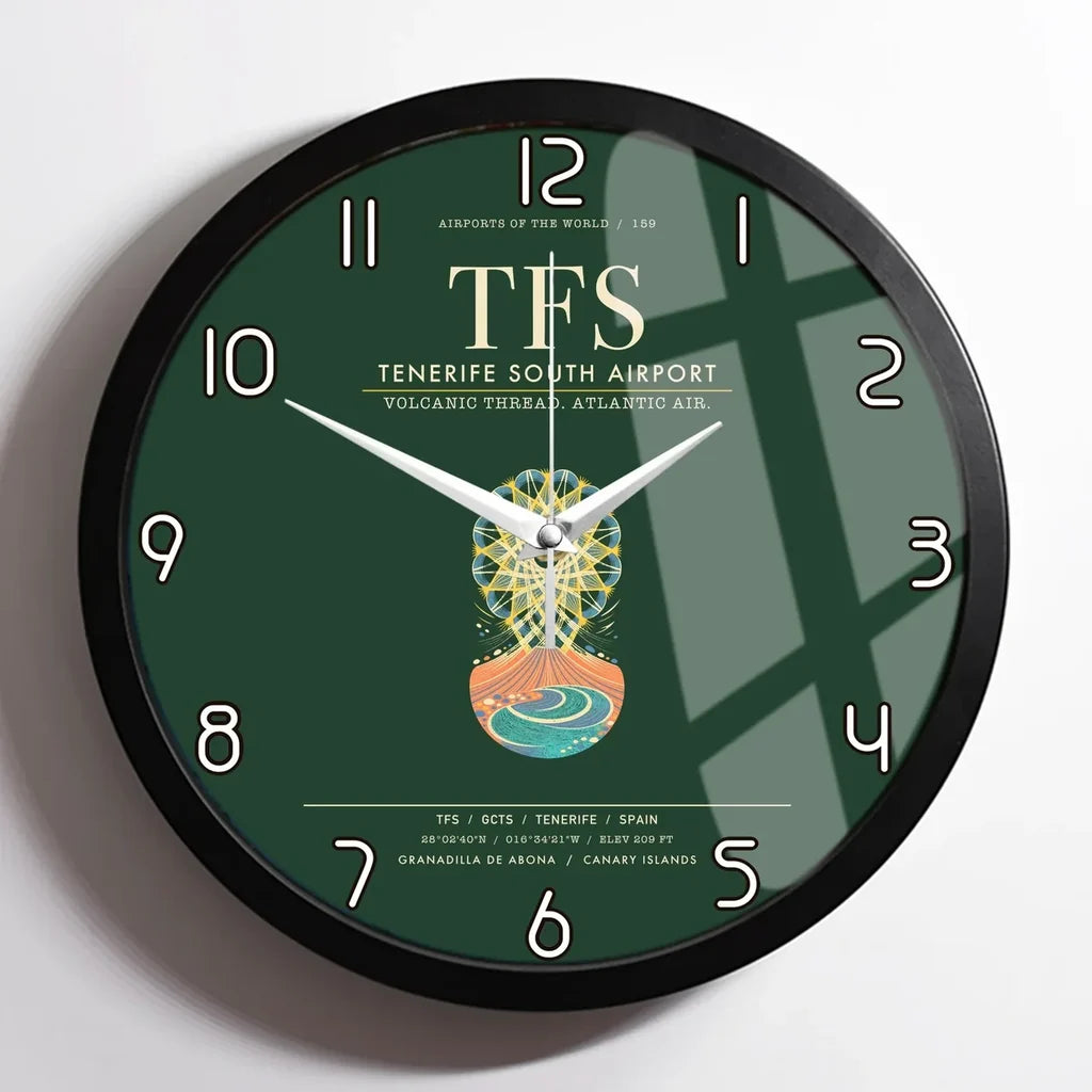 Tenerife South Airport TFS Wall-Clock Framed - Dark Green