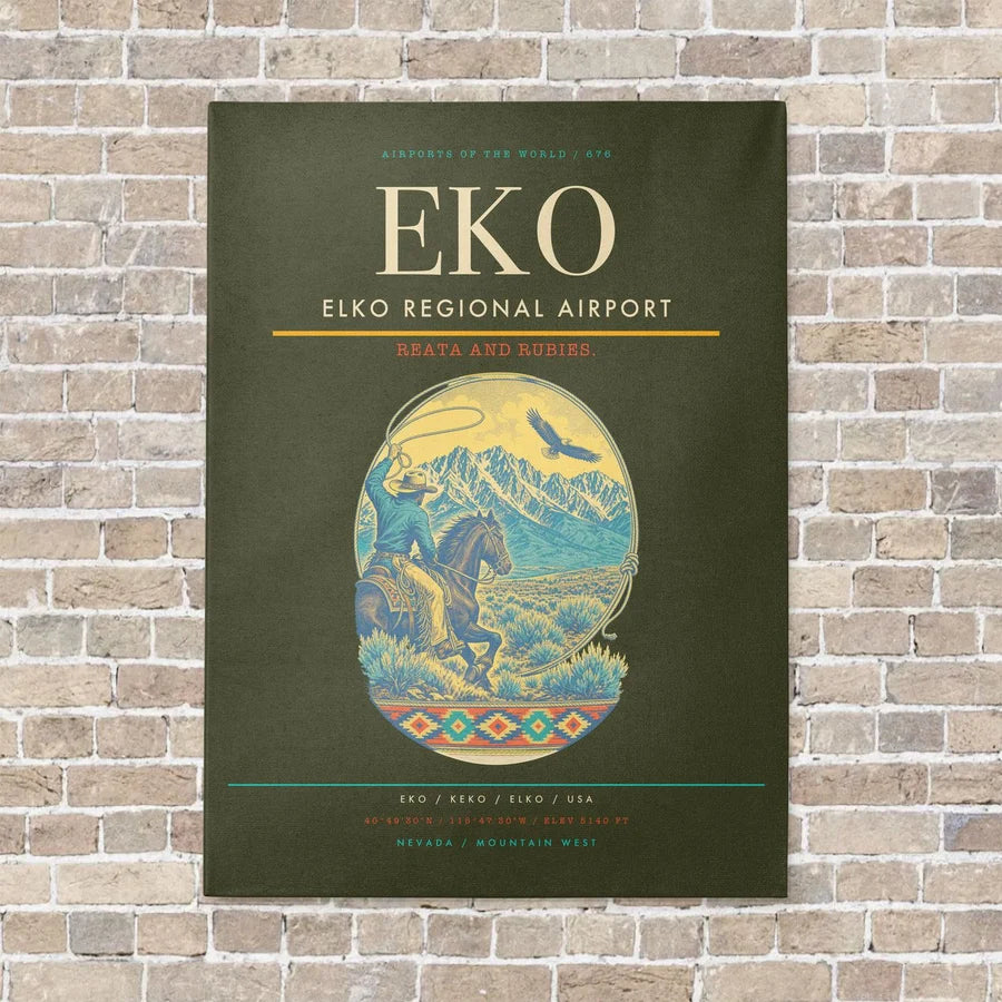 Elko Regional Airport EKO vertical canvas print - no frame - green army background