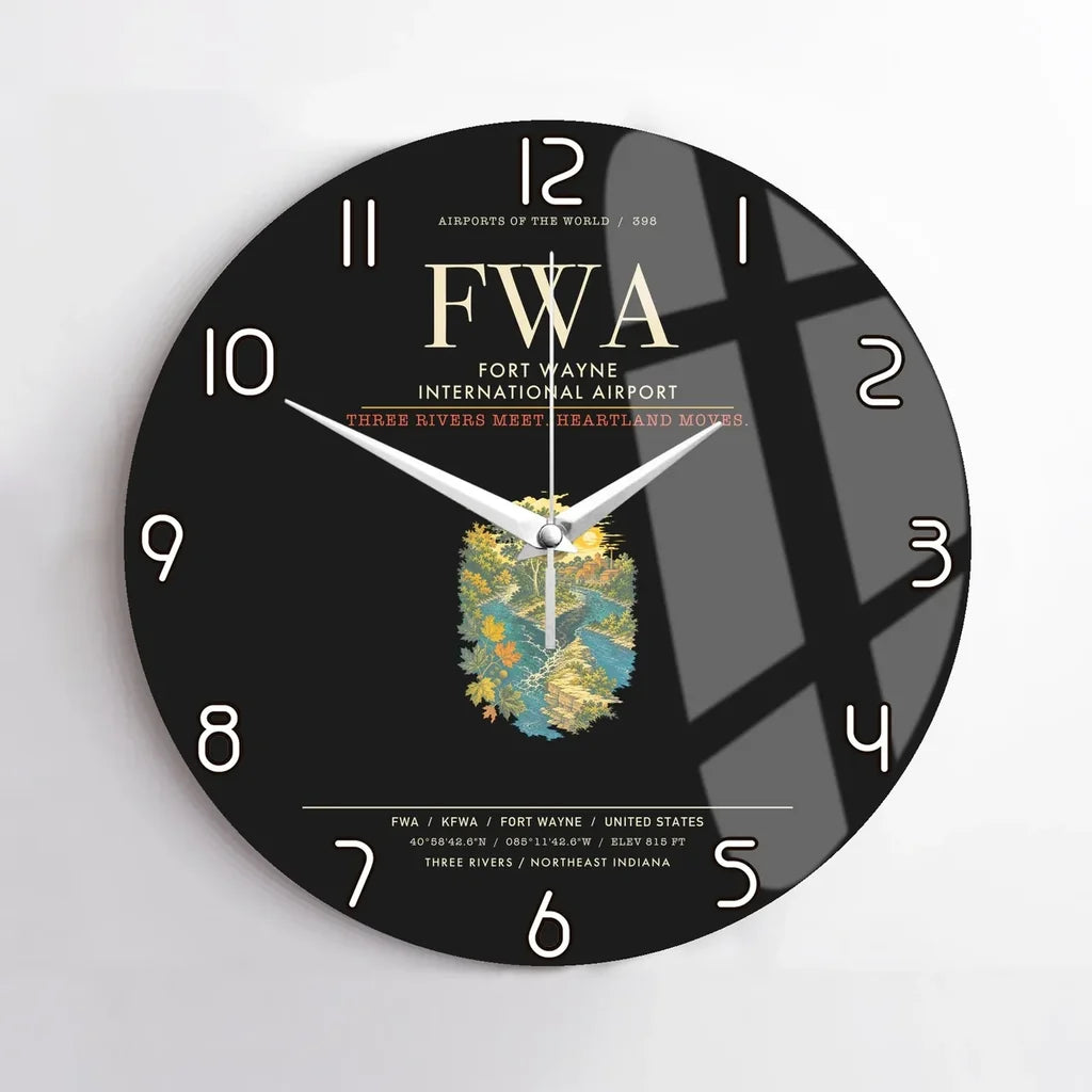 Fort Wayne International Airport FWA Wall-Clock No-Frame - Black
