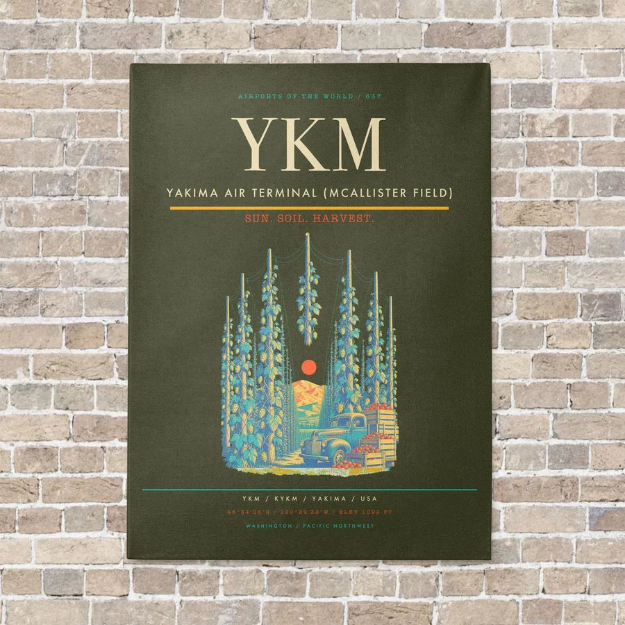 Yakima Air Terminal (McAllister Field) YKM vertical canvas print - no frame - green army background
