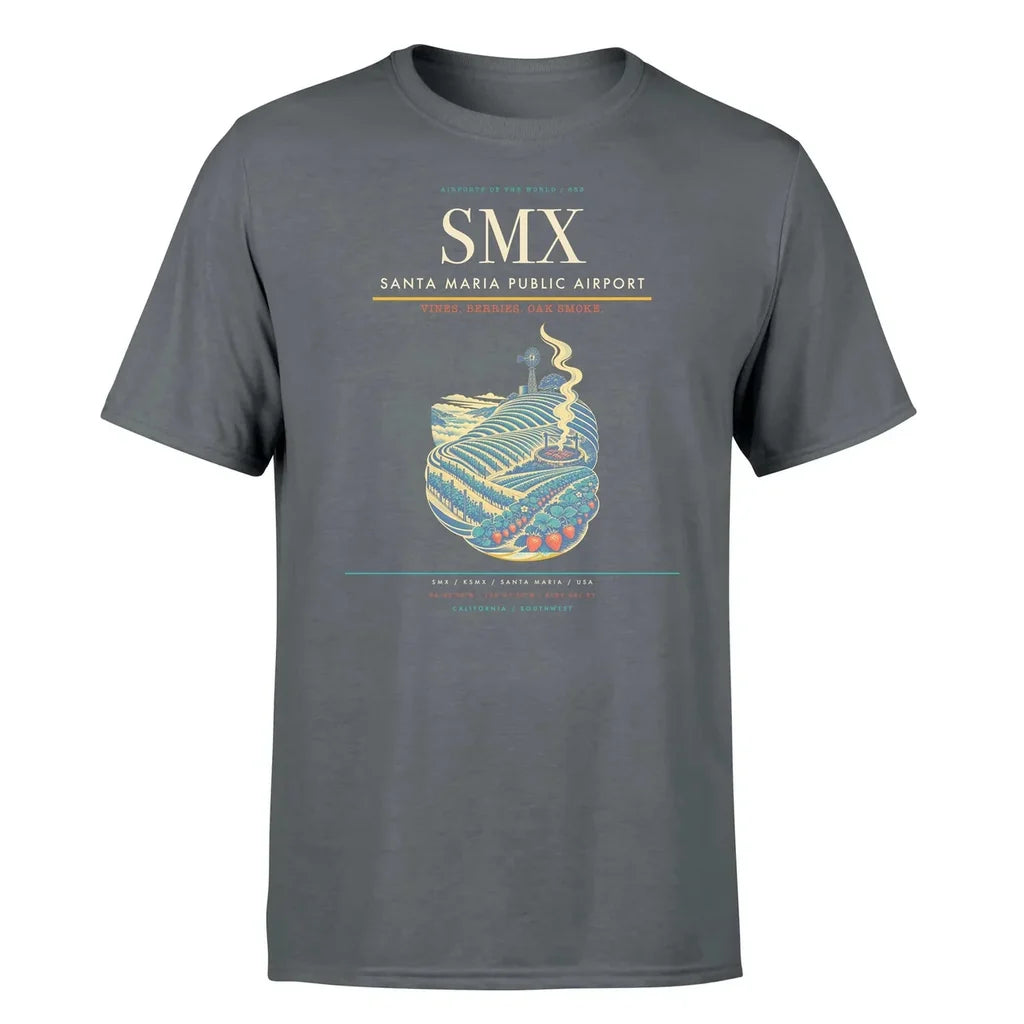 Santa Maria Public Airport (SMX) T-Shirt single-side front print in Gray | santa-maria-public-airport-smx-double-side-t-shirt
