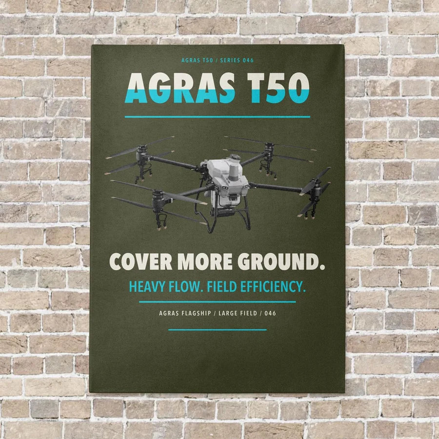 DJI Agras T50 vertical canvas print - no frame - green army background