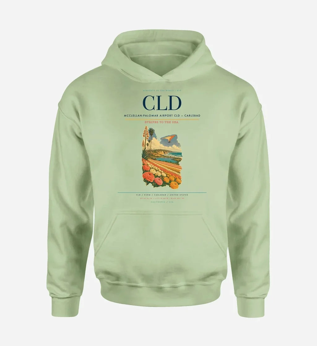 McClellan-Palomar Airport (CLD) design on light green hoodie single-side print