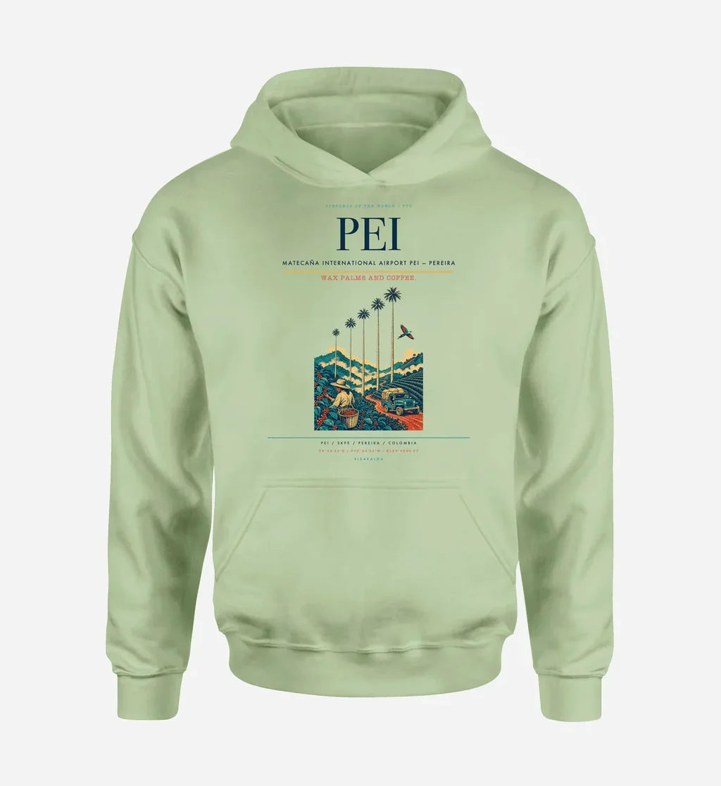 Matecaña International Airport (PEI) design on light green hoodie single-side print
