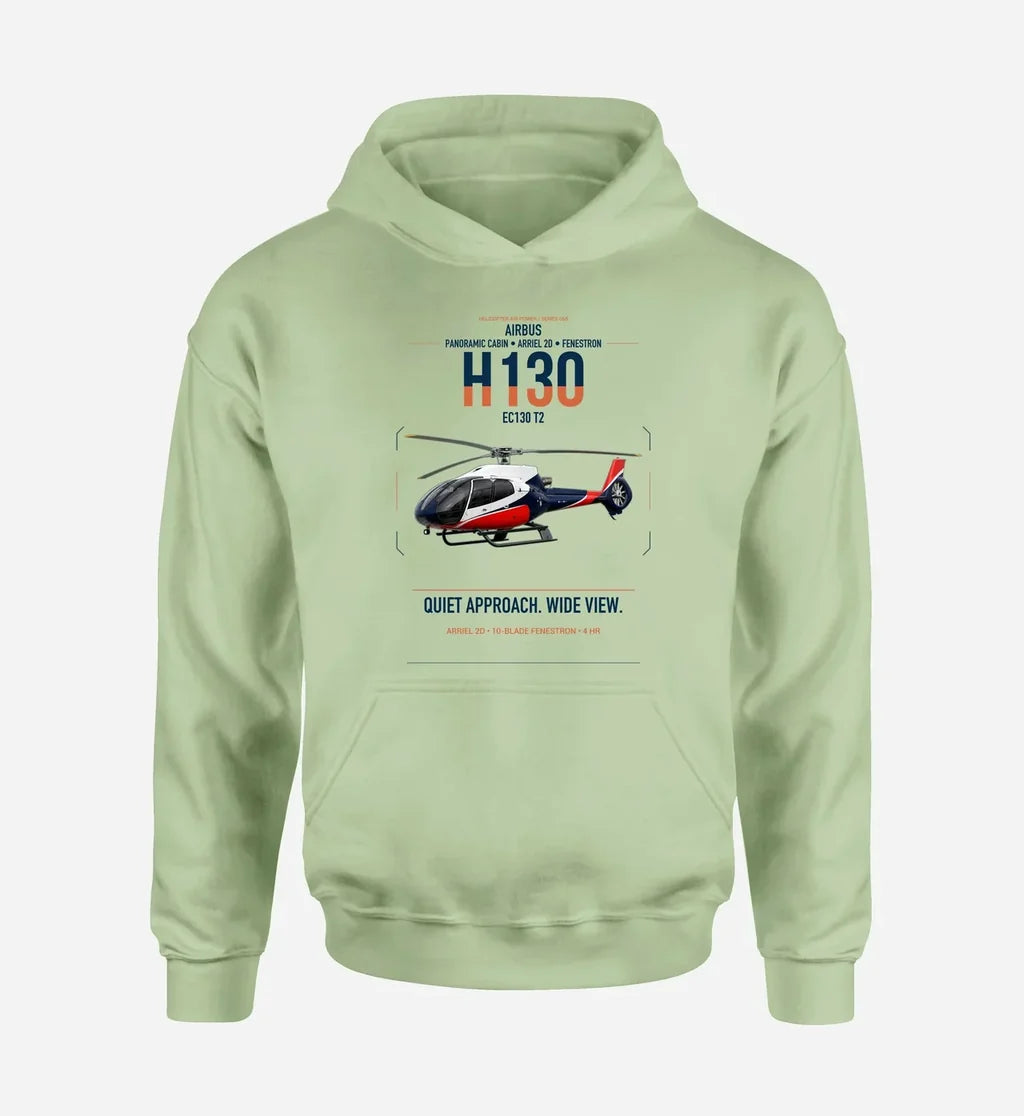 Airbus H130 design on light green double-side hoodie, single-side print