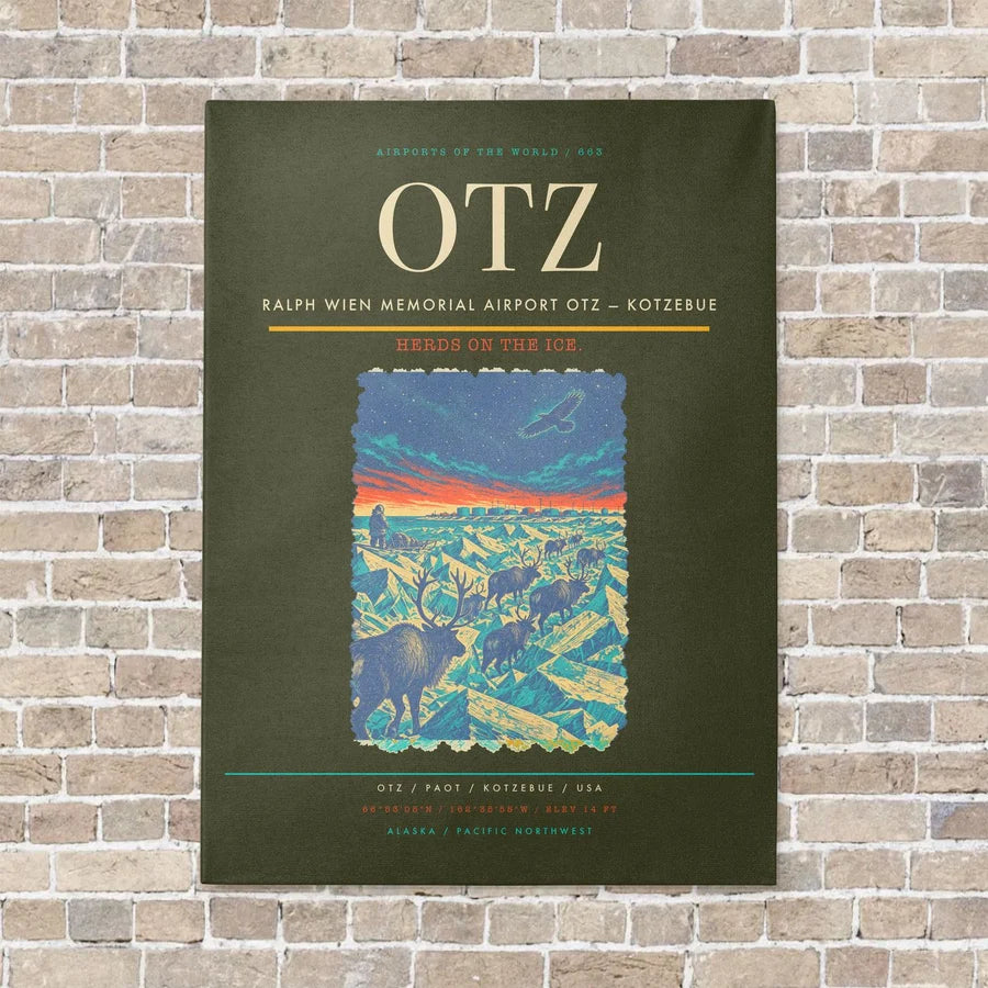 Ralph Wien Memorial Airport OTZ — Kotzebue vertical canvas print - no frame - green army background