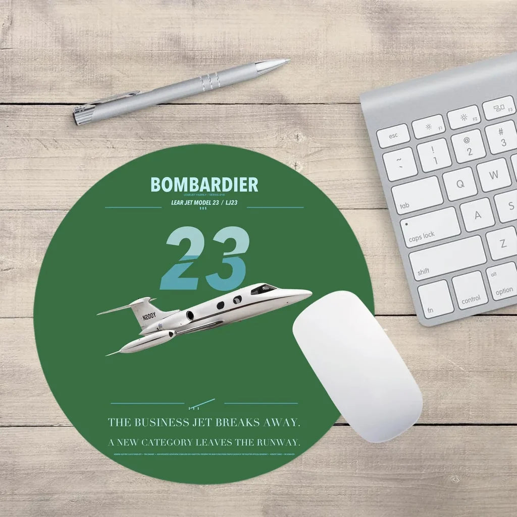 Bombardier Learjet 23 design on green round mouse pad