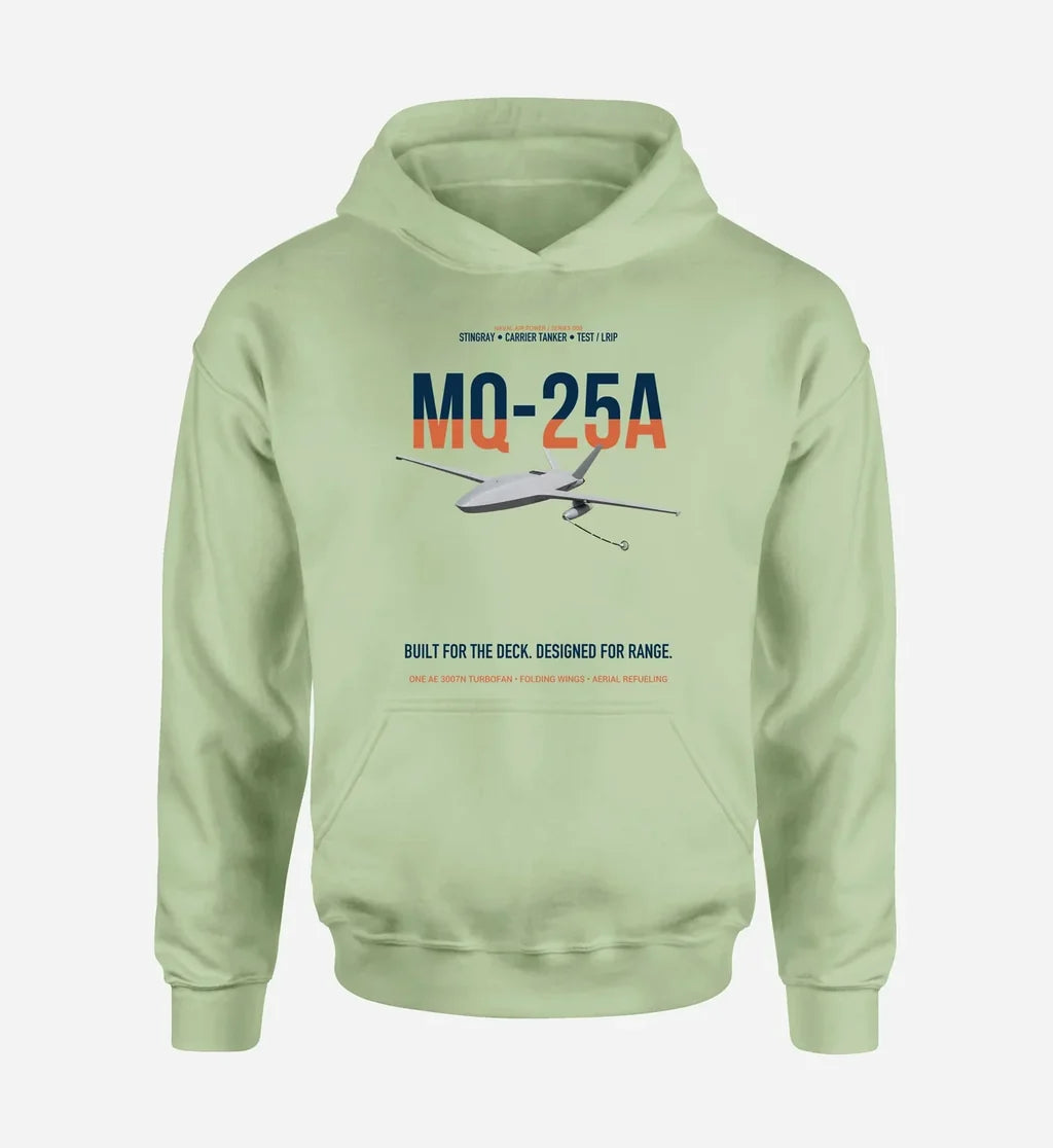 MQ-25A STINGRAY design on light green double-side hoodie, single-side print