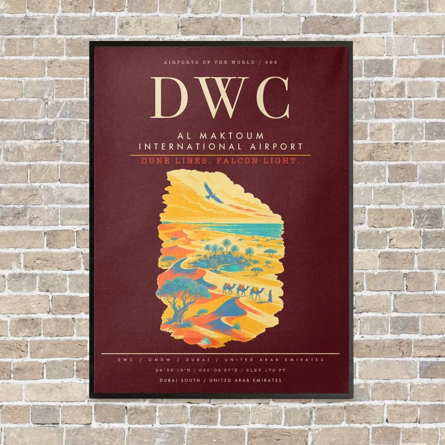 Al Maktoum International Airport DWC - Canvas Framed - Dark Red