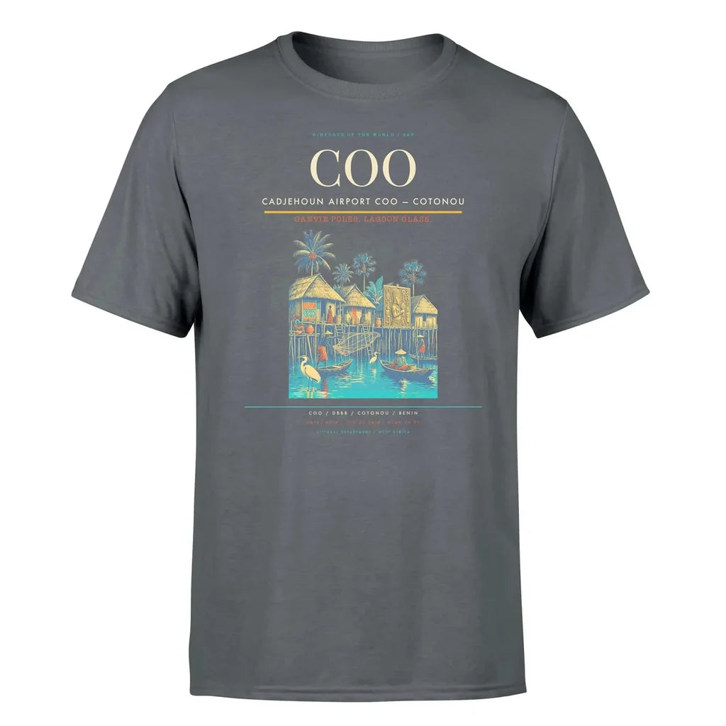 Cadjehoun Airport (COO) T-Shirt single-side front print in Gray | cadjehoun-airport-coo-double-side-t-shirt