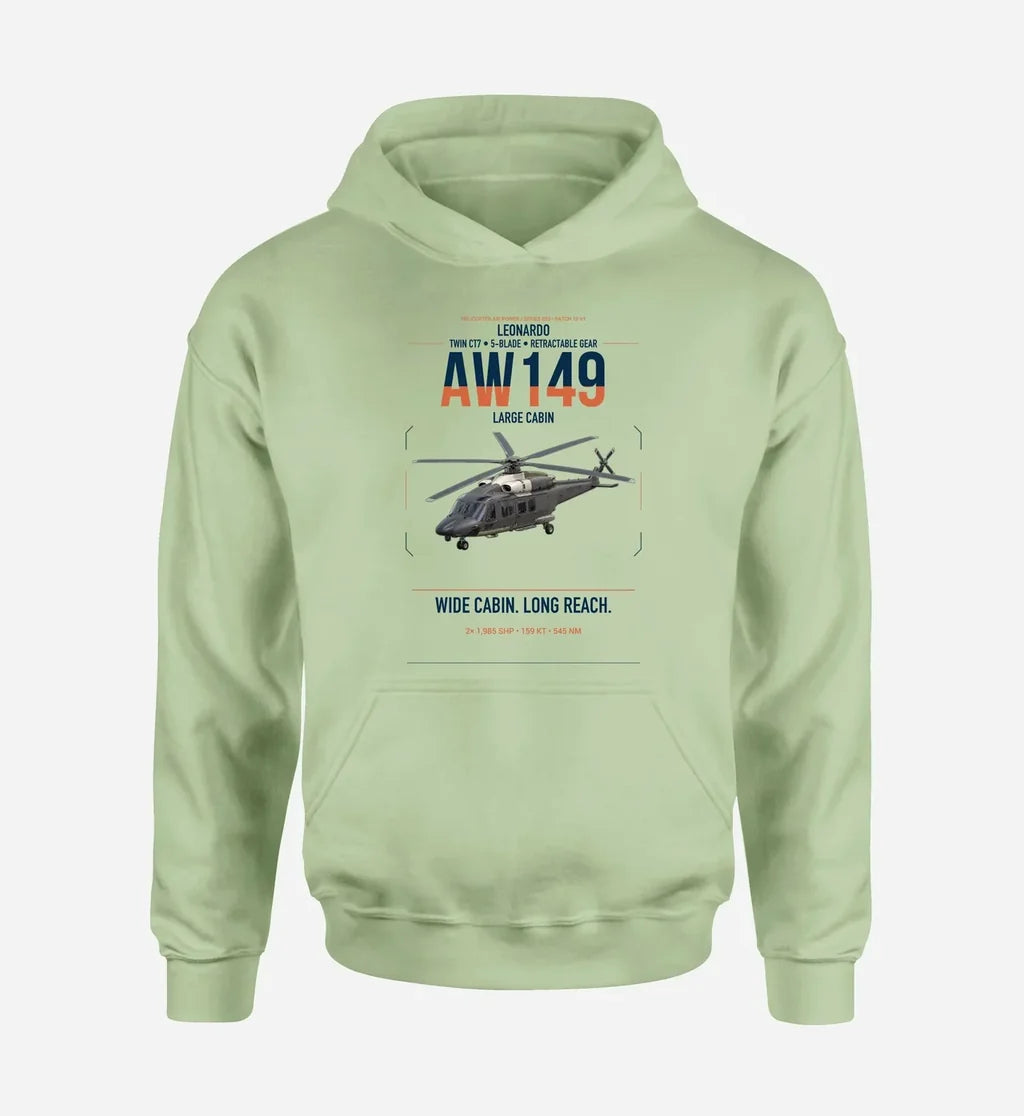 Leonardo AW149 design on light green double-side hoodie, single-side print