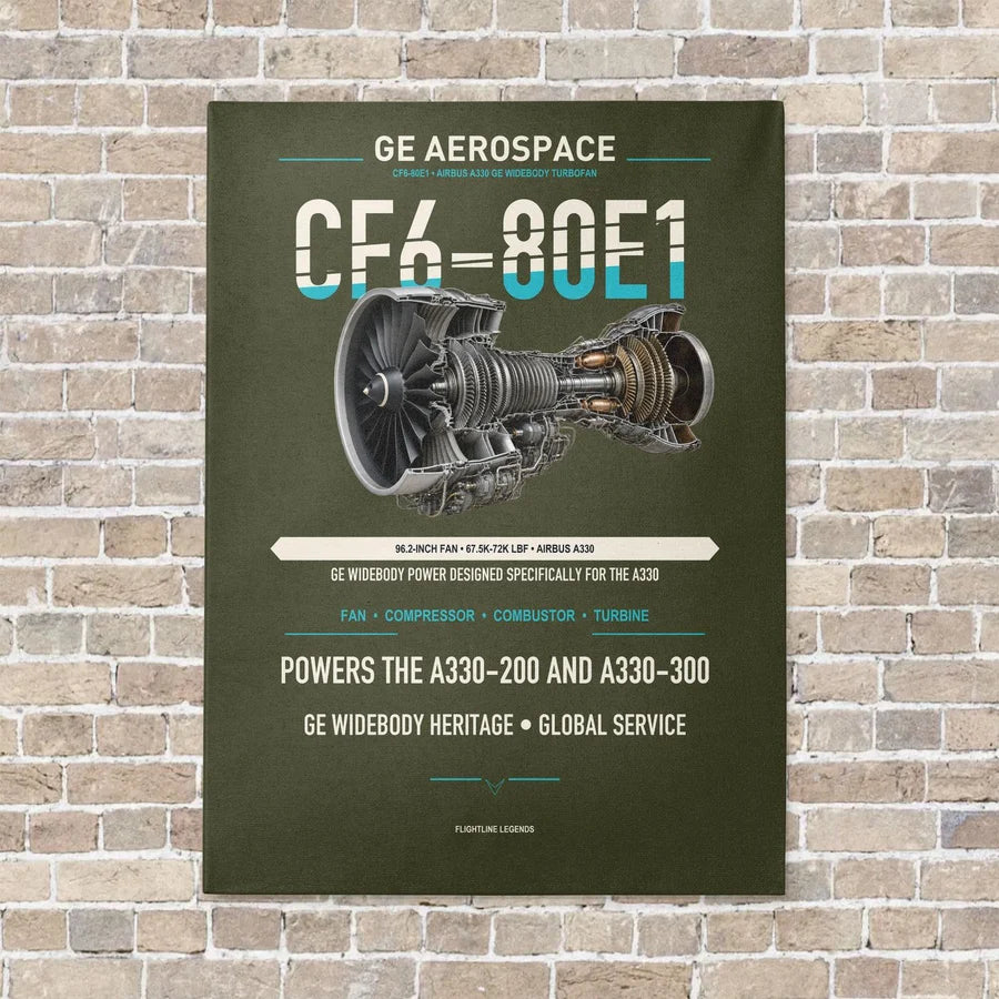 CF6-80E1 vertical canvas print - no frame - green army background