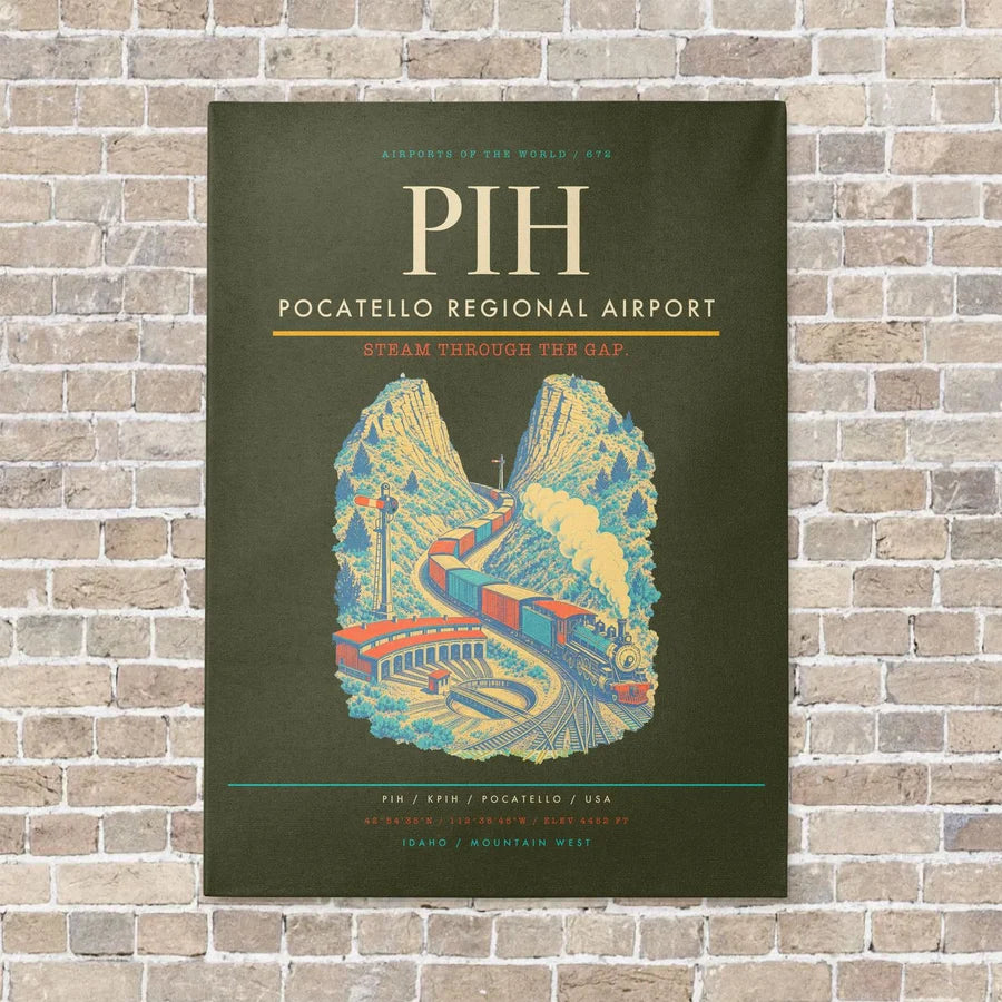 Pocatello Regional Airport PIH vertical canvas print - no frame - green army background