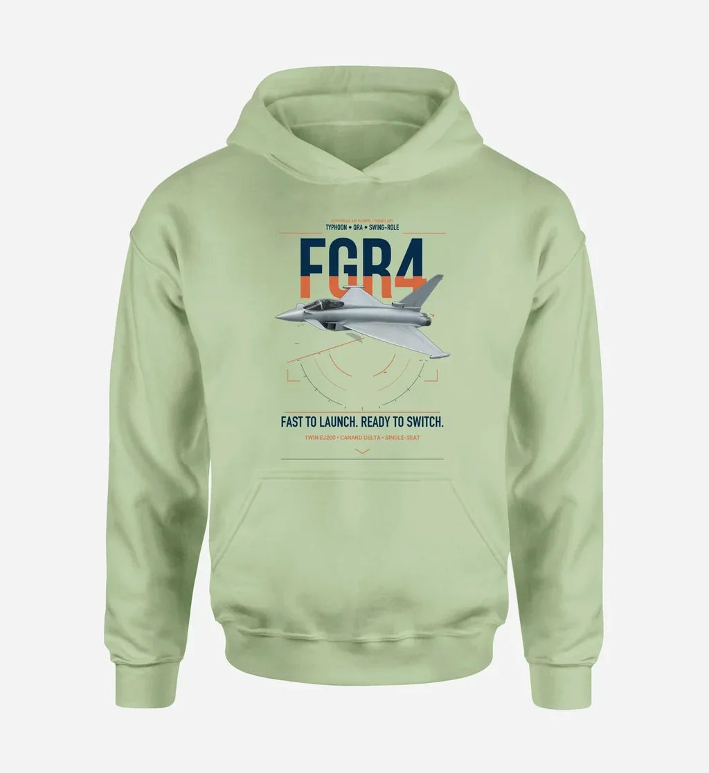 Eurofighter Typhoon FGR4 design on light green double-side hoodie, single-side print