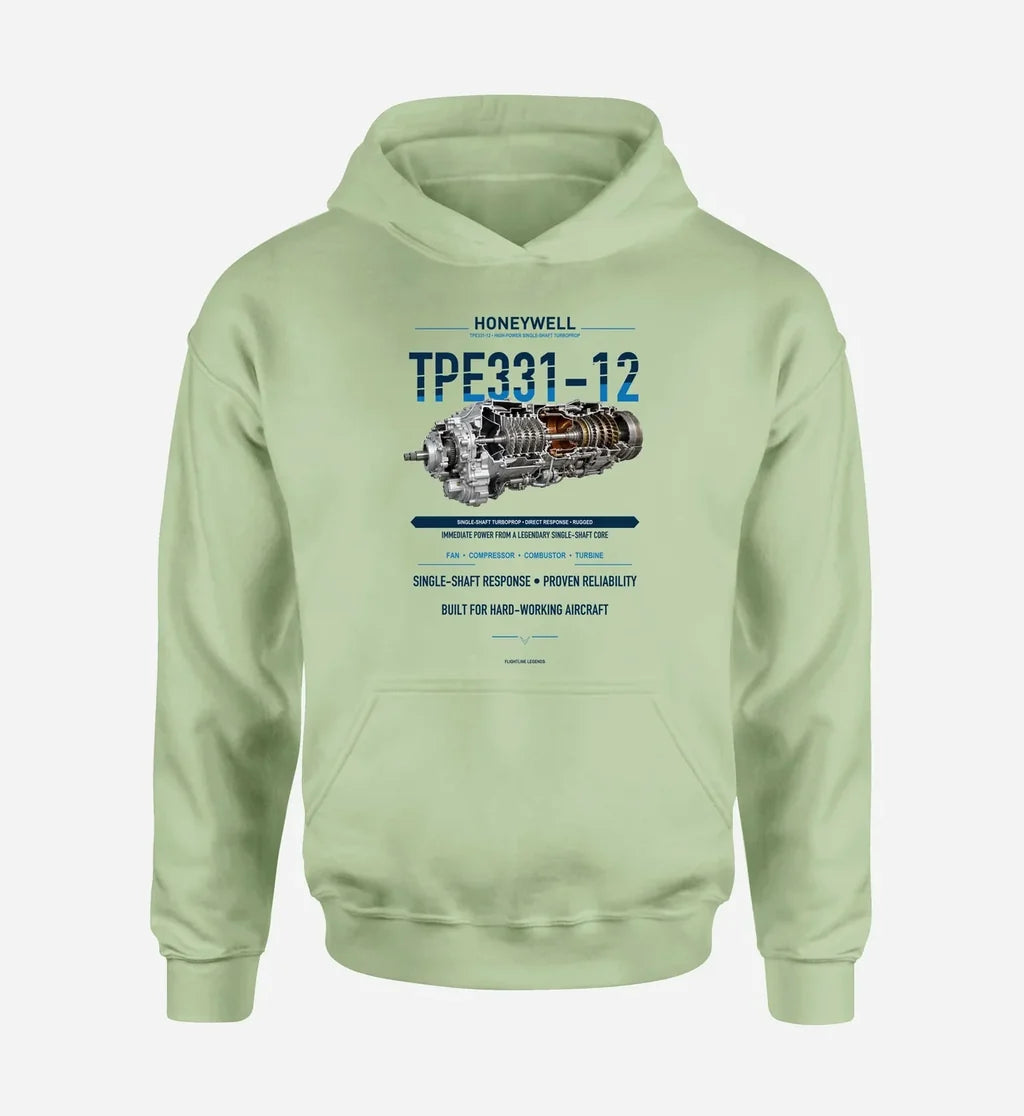 TPE331-12 design on light green hoodie single side