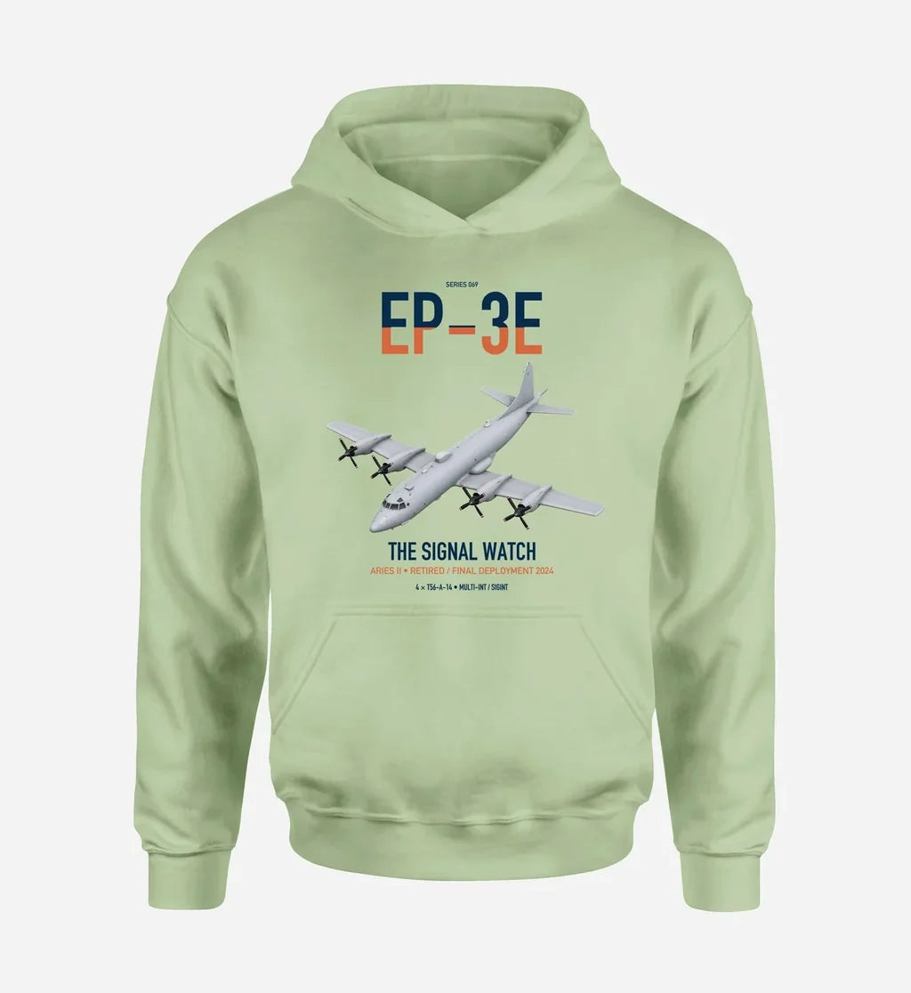 EP-3E ARIES II design on light green double-side hoodie, single-side print