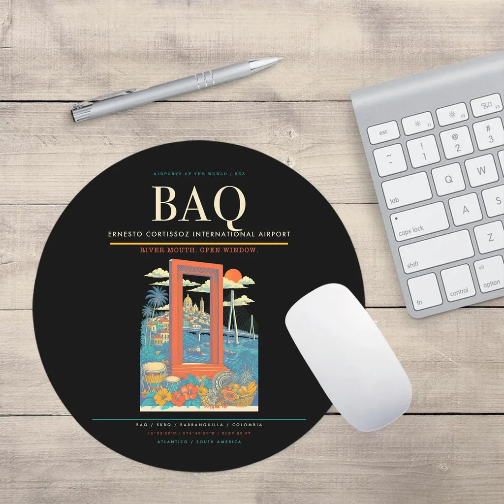 Ernesto Cortissoz International Airport BAQ Mouse-Pad Round - Black
