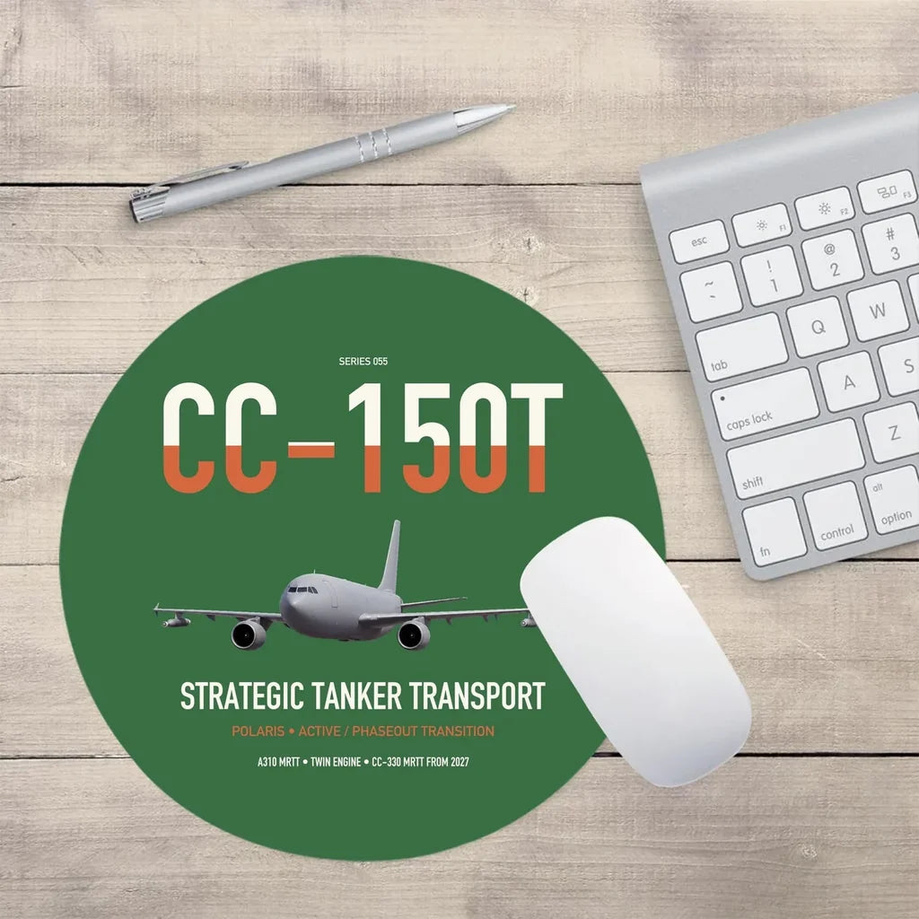 Airbus CC-150T Polaris design on green round mouse pad