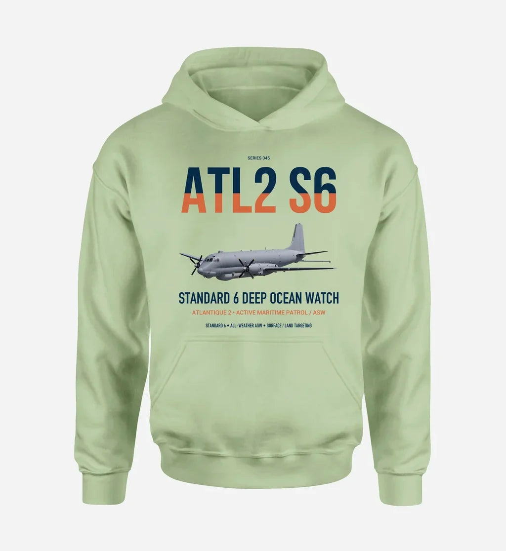 Atlantique 2 Standard 6 design on light green double-side hoodie, single-side print