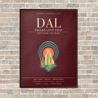 Thumbnail for Dallas Love Field DAL - Canvas Framed - Dark Red
