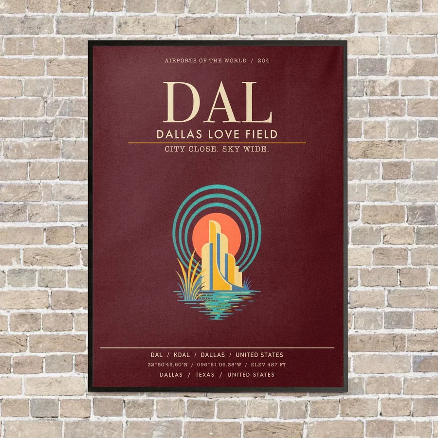 Dallas Love Field DAL - Canvas Framed - Dark Red