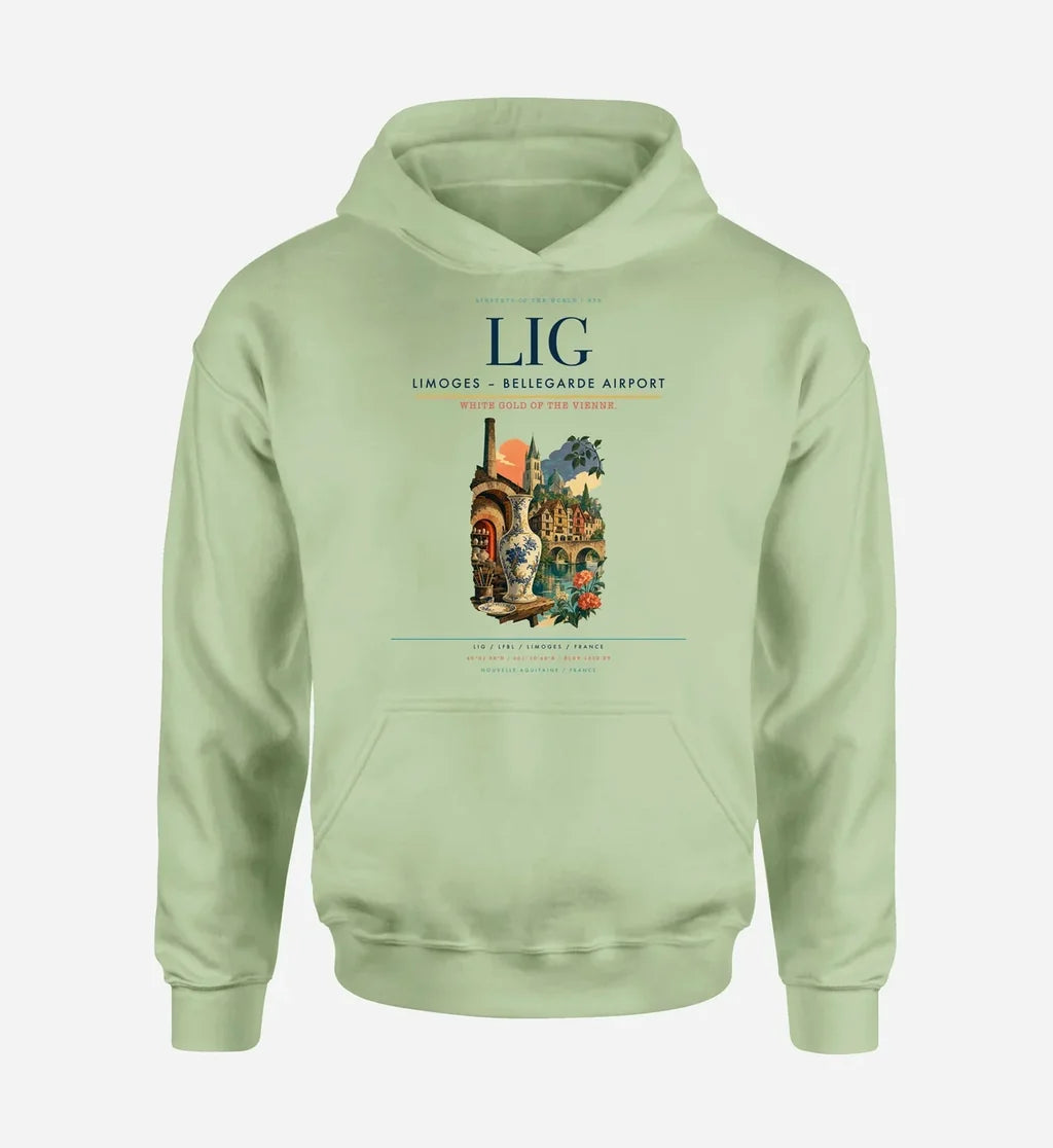 Limoges – Bellegarde Airport (LIG) design on light green hoodie single-side print