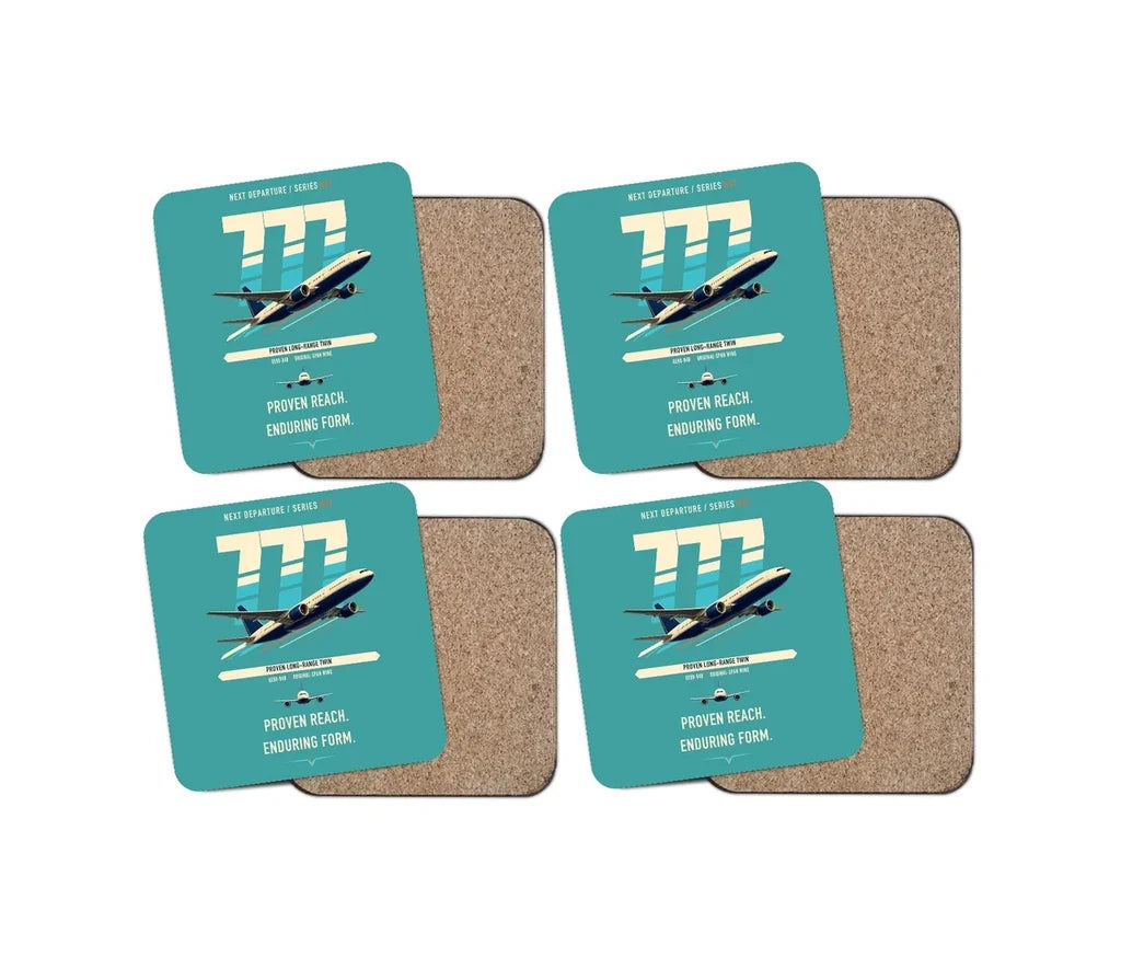Boeing 777-200ER design on turquoise 4 pieces set coaster