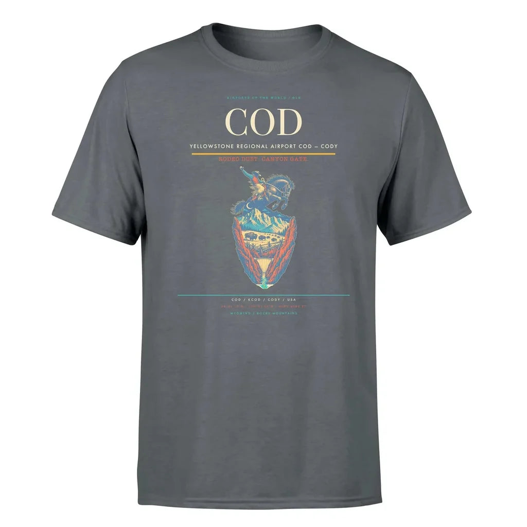 Yellowstone Regional Airport (COD) T-Shirt single-side front print in Gray | yellowstone-regional-airport-cod-double-side-t-shirt
