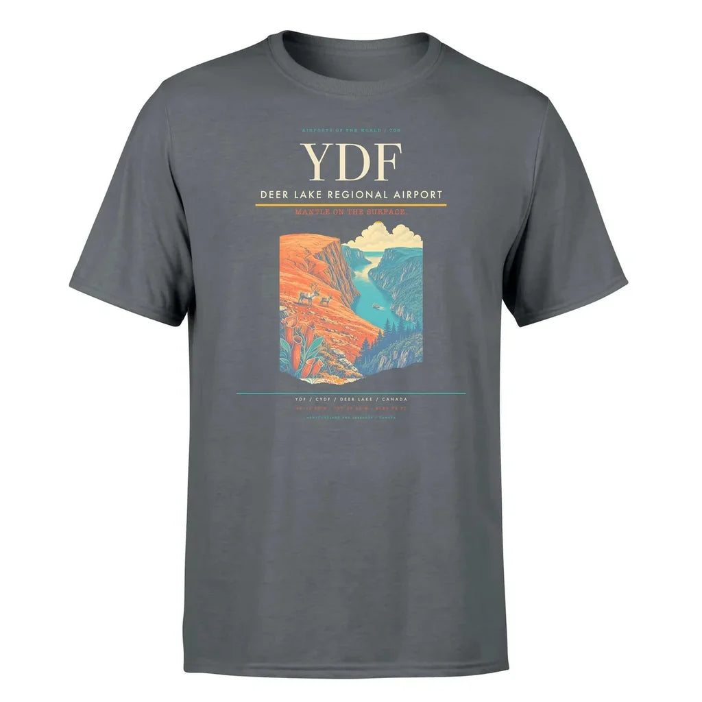 Deer Lake Regional Airport (YDF) T-Shirt single-side front print in Gray | deer-lake-regional-airport-ydf-double-side-t-shirt