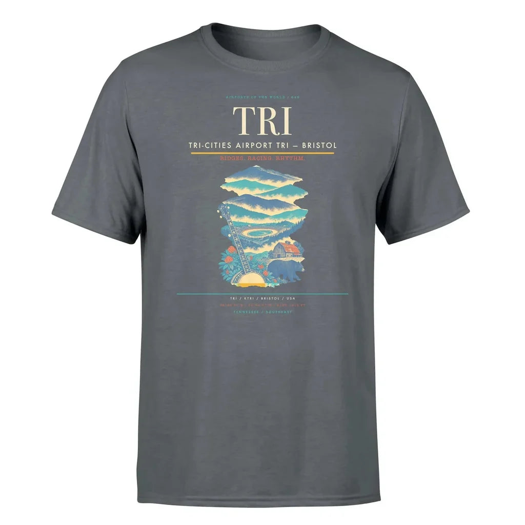 Tri-Cities Airport (TRI) T-Shirt single-side front print in Gray | tri-cities-airport-tri-double-side-t-shirt