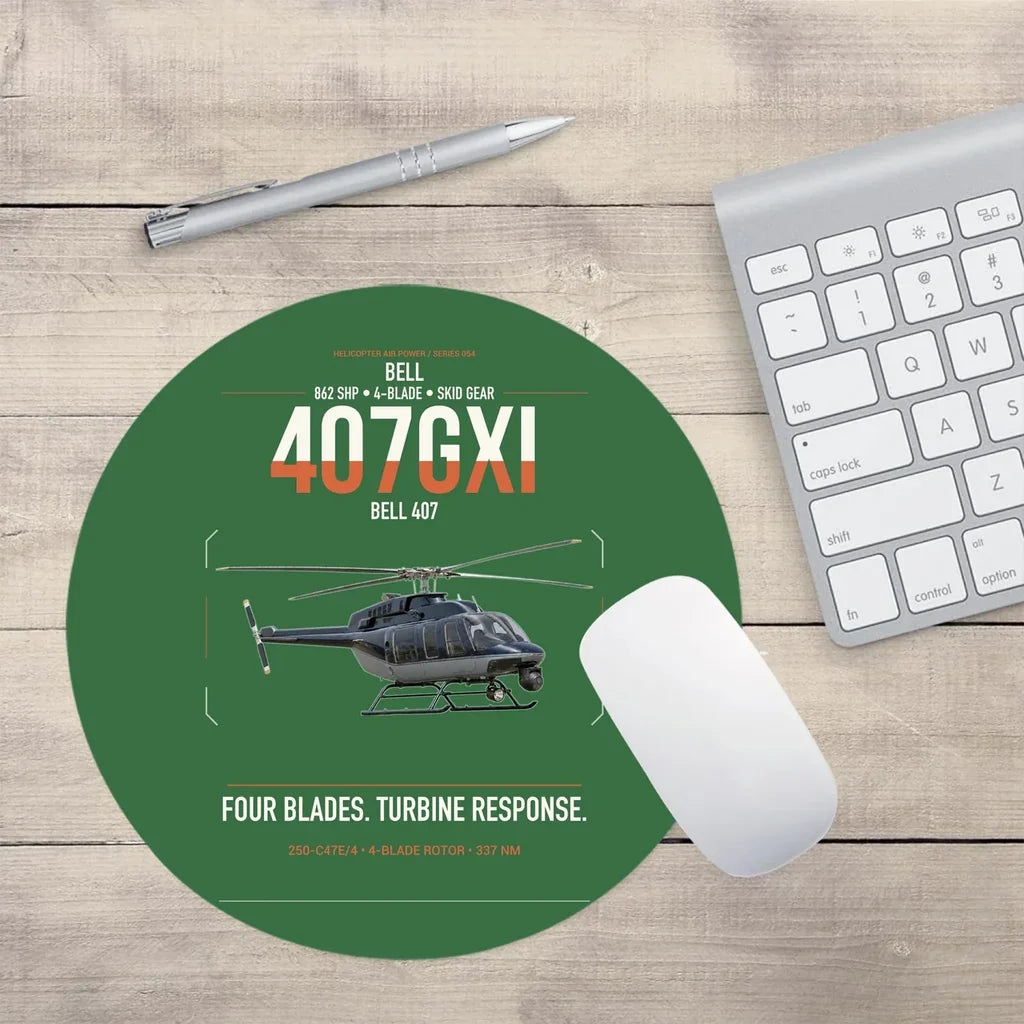 Bell 407GXi design on green round mouse pad