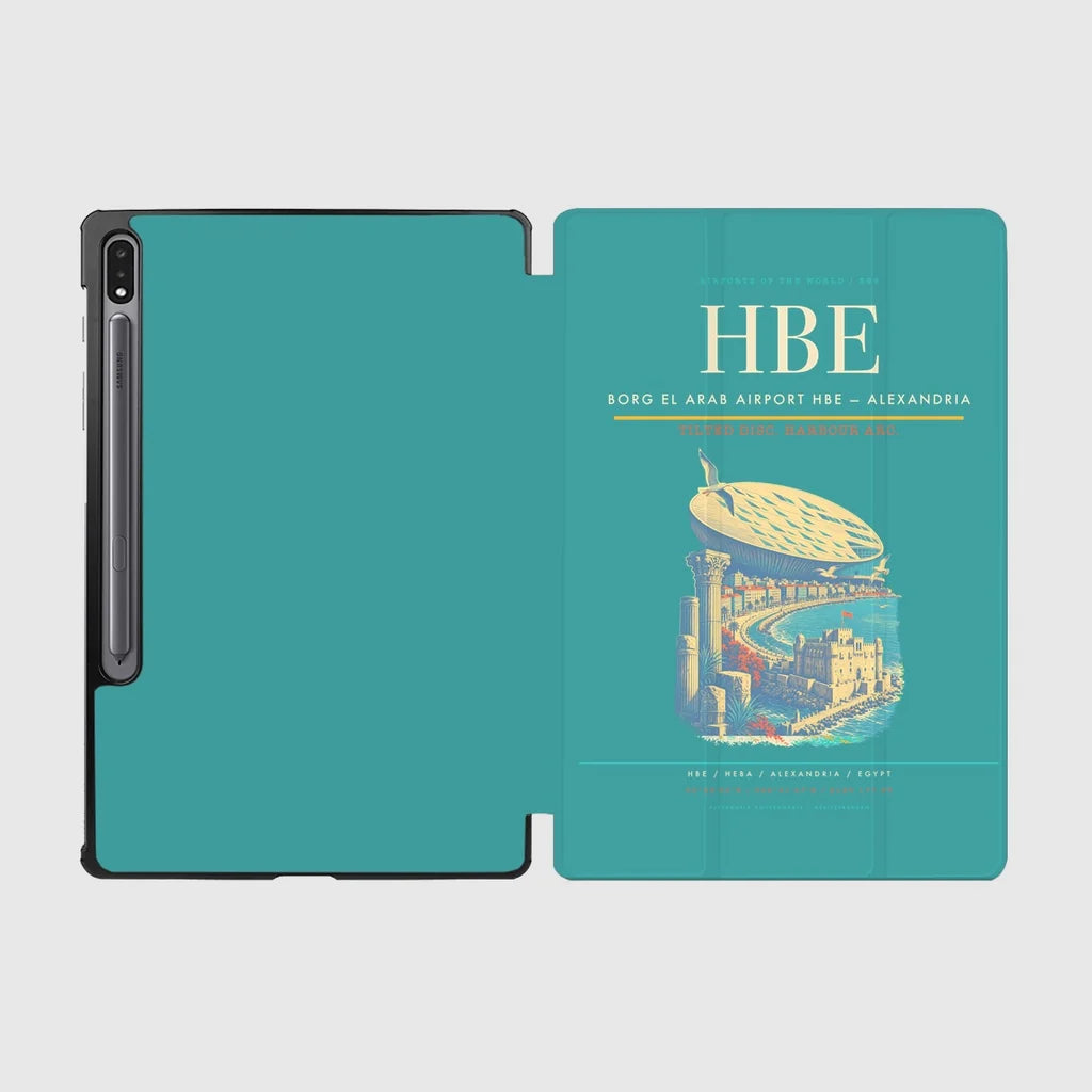 Borg El Arab Airport (HBE) design on turquoise samsung tablet tablet case